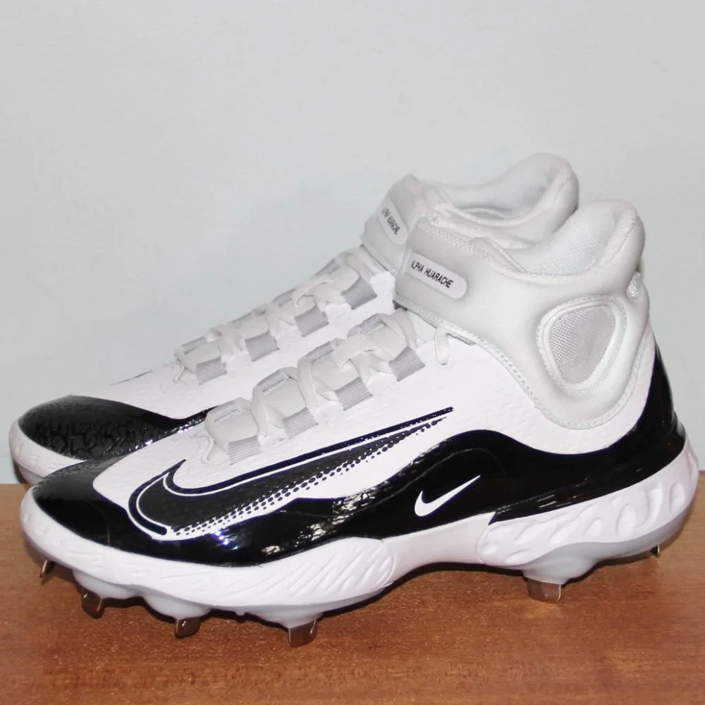 Nike Alpha Huarache Elite 4 Mid Metal Baseball Cleats Mens 8 White Black